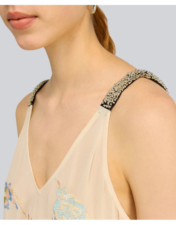 Semicouture Midi slip Dress με Floral Κέντημα 