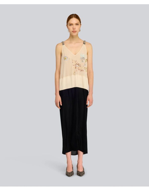 Semicouture Midi slip Dress με Floral Κέντημα 