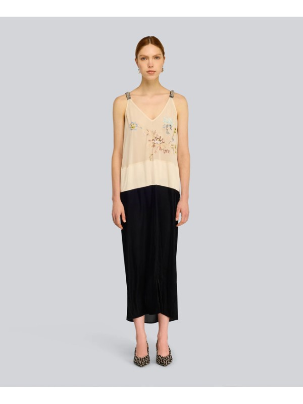 Semicouture Midi slip Dress με Floral Κέντημα 