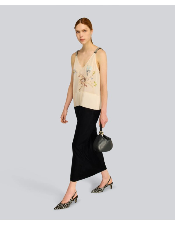 Semicouture Midi slip Dress με Floral Κέντημα 