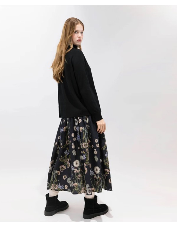 Psophía Fluid midi skirt in dandelion printed silk fabric