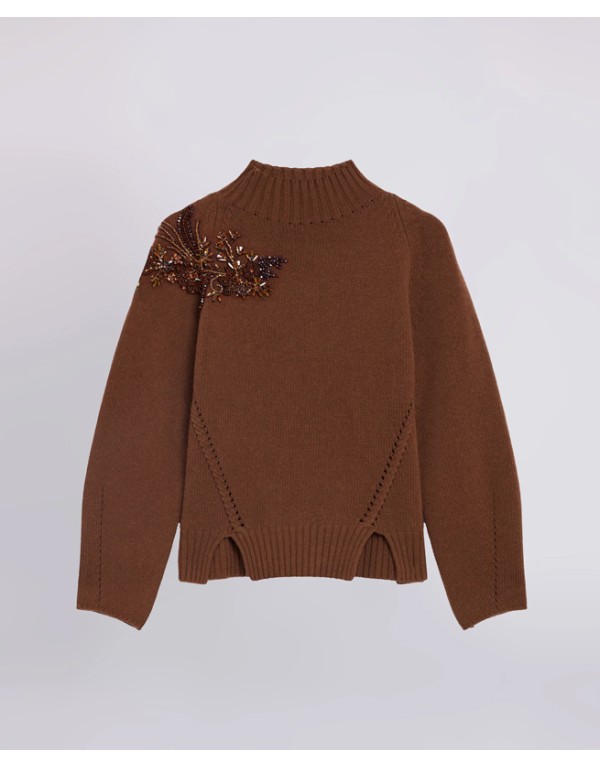 Ermanno Firenze High neck sweater with jewel detail