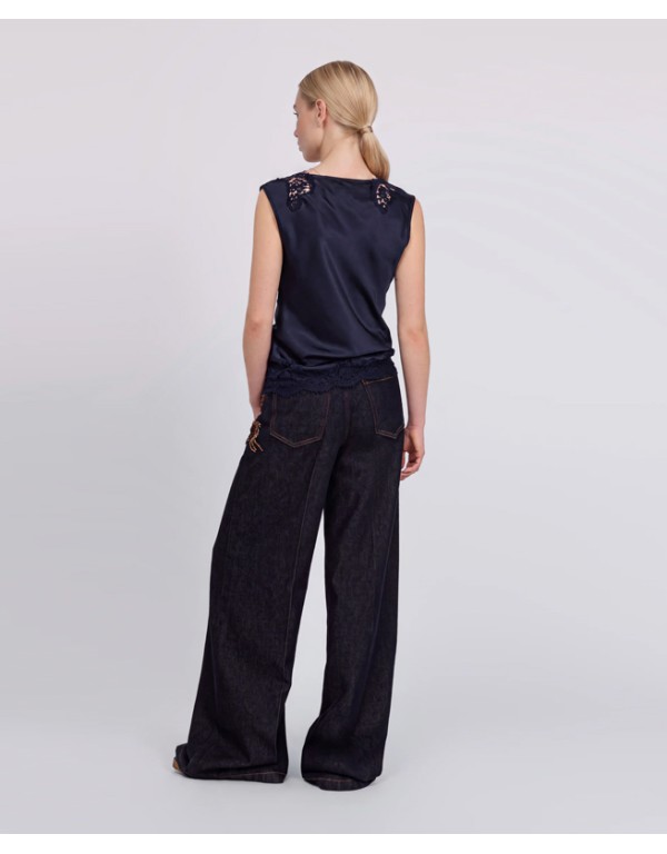 Ermannno Firenze Flare jeans with jewel embroideries