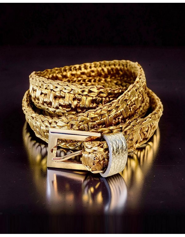 G&K handcrafters Χειροποίητη χρυσή πλεκτή ζώνη από Ραφία 
