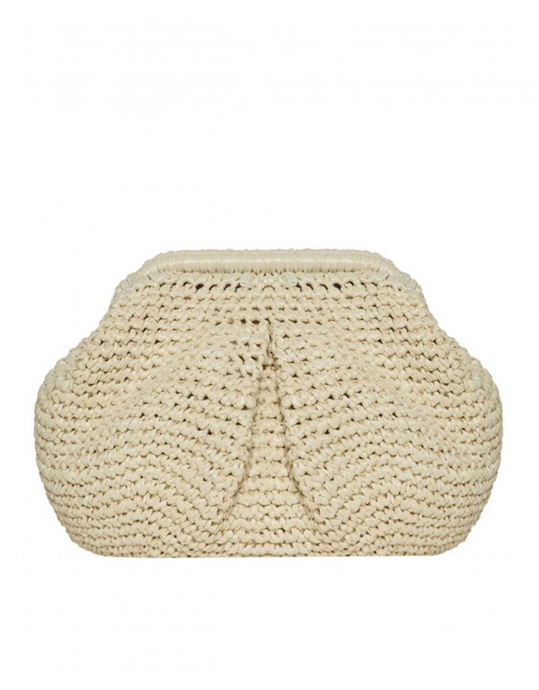 G&K handcrafters Ιβουάρ ψάθινo Pappillon clutch