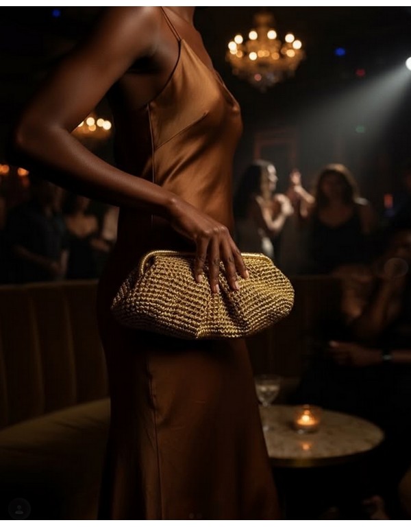 G&K handcrafters Πλεκτή Τσάντα φάκελος Clutch από Ραφία – Χρυσό