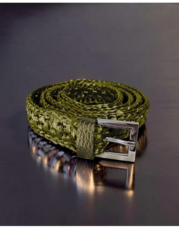G&K handcrafters Χειροποίητη λαδί πλεκτή ζώνη από Ραφία 