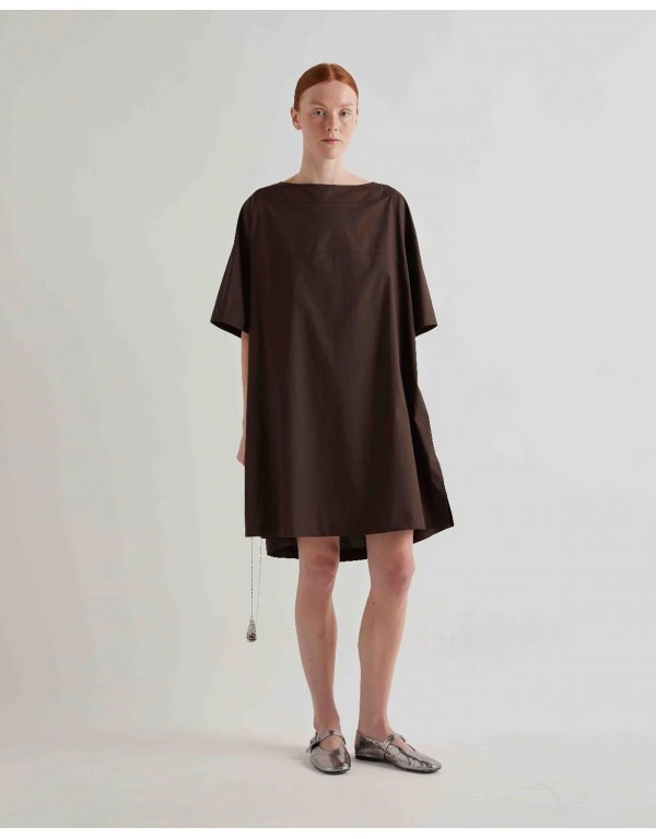 MeiMeij Oversize καφέ βαμβακερό φόρεμα 