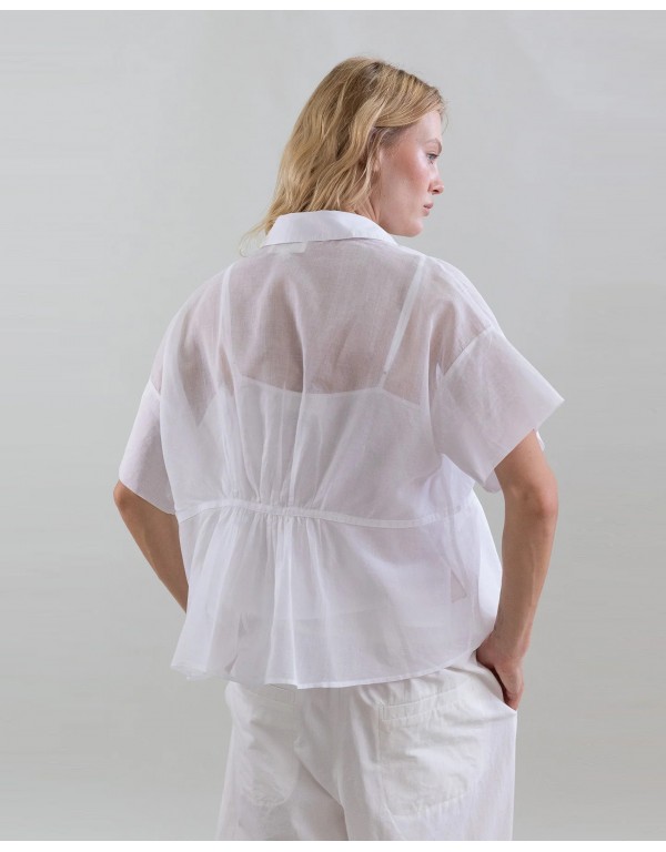 P Sophia White shirt in Organza whith Floral Appliqué 