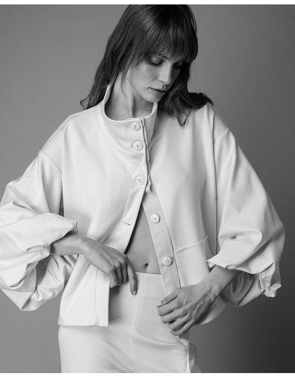 Liana Camba Oversized Off-White Jacket με Balloon Μανίκια