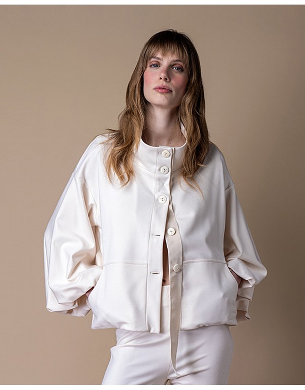 Liana Camba Oversized Off-White Jacket με Balloon Μανίκια
