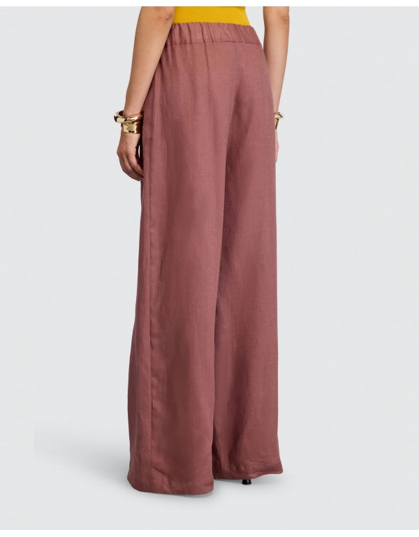 Semicouture Terracotta linen wide leg trousers