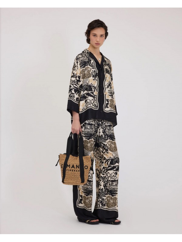 Ermanno Firenze Σατέν παντελόνι με τροπικό τύπωμα