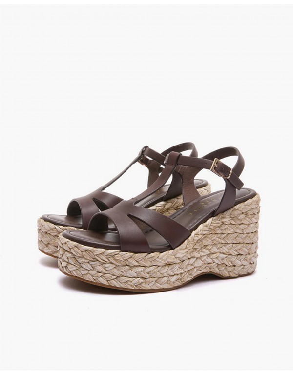 Emanuelle Vee Platform with leather and raffia