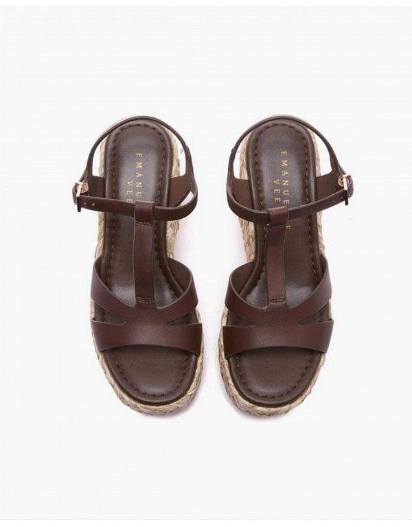 Emanuelle Vee Platform with leather and raffia