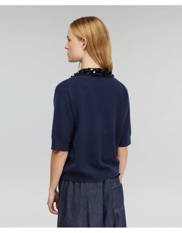Semicouture Πλεκτή polo μπλούζα με μείγμα κασμίρ και παγιέτες στον γιακά 