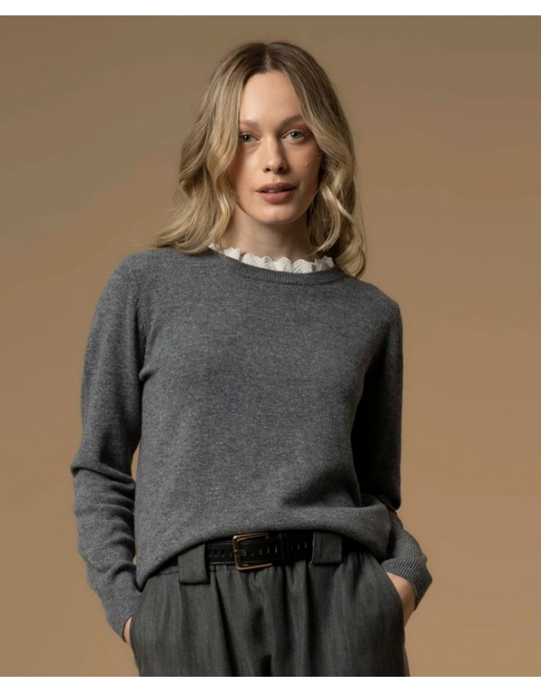 Kocca Πλεκτή μπλούζα με λεπτομέρεια δαντέλας στη λαιμόκοψη