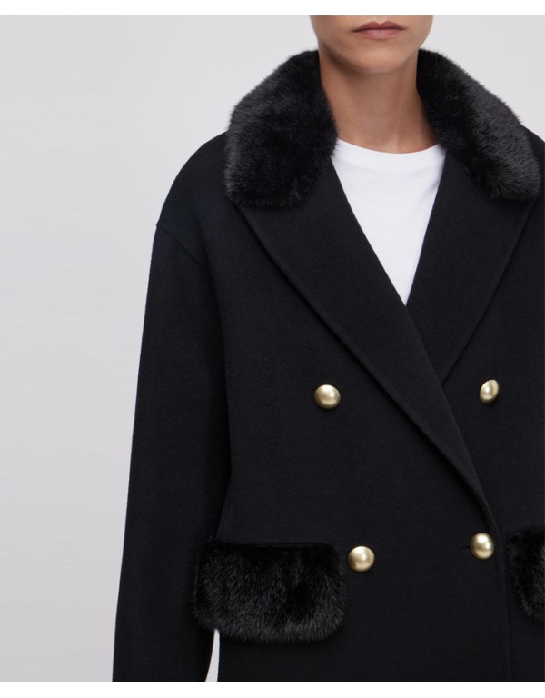 Ermanno Firenze woolen coat with faux mink details
