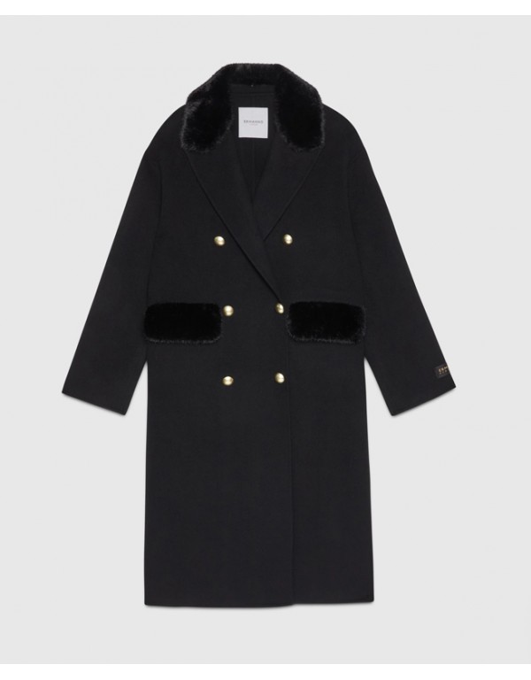 Ermanno Firenze woolen coat with faux mink details