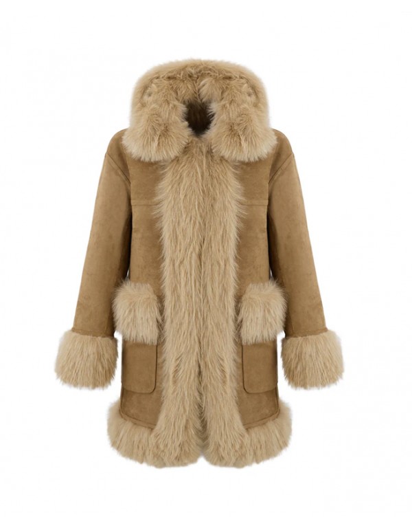 Urbancode Reversible half coat with hood, beige color