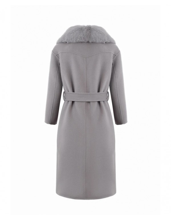 Urbancode Wool coat with fur collar in gray color