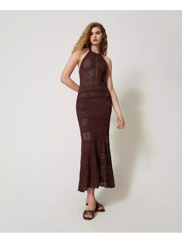 Twin Set μακρύ φόρεμα με τρυπημένη πλέξη και halterneck