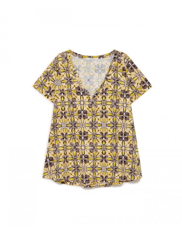 Malìparmi T-shirt με λαιμόκοψη V σε γκρι, κίτρινο & καφέ