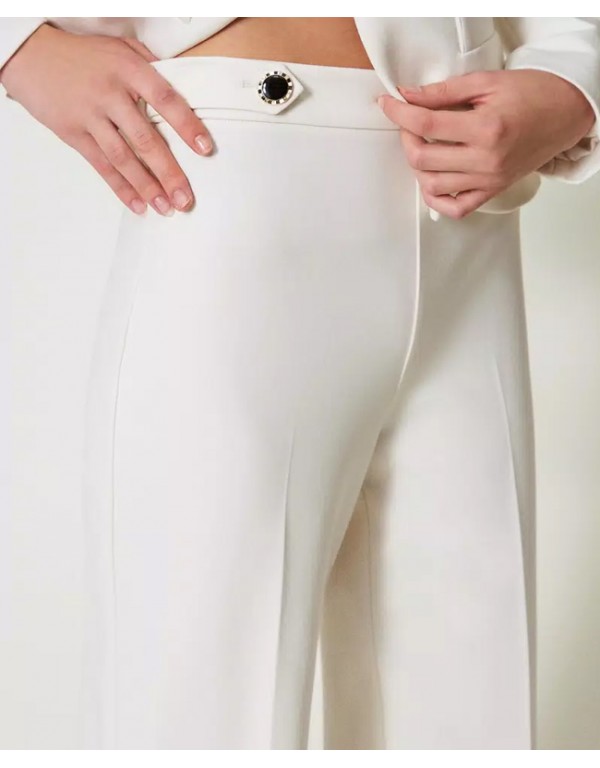 Wide leg trousers with jewel buttons