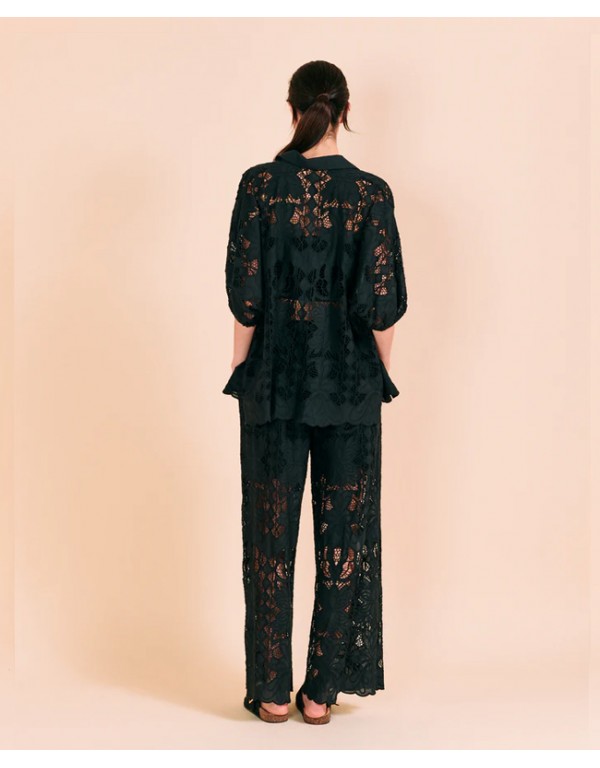 Valerie Khalfon black pants with broderie anglaise