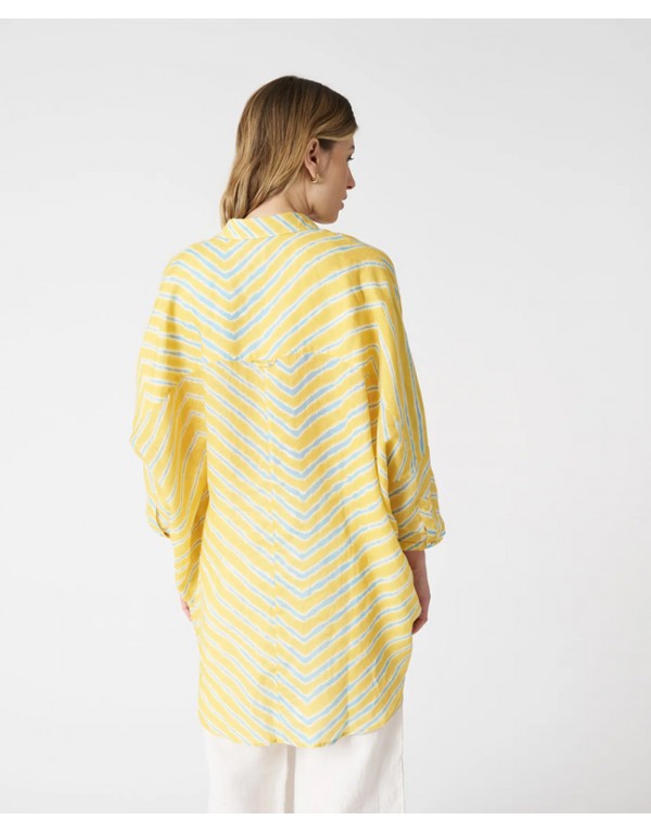 120% LINO ριγέ κυματιστό oversized πουκάμισο
