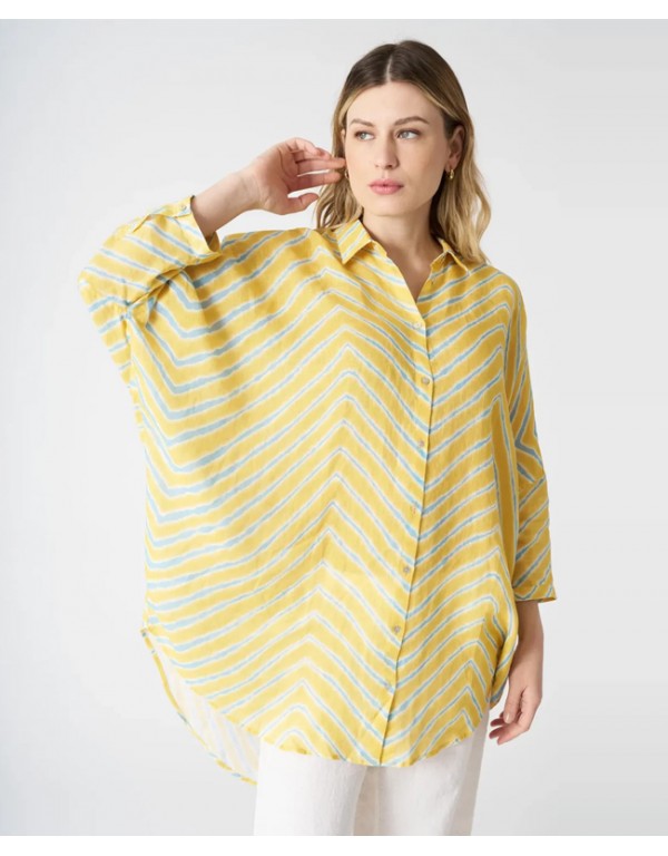 120% LINO ριγέ κυματιστό oversized πουκάμισο