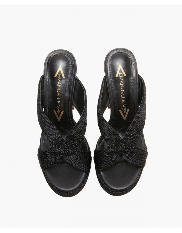 High slipper in raffia black color