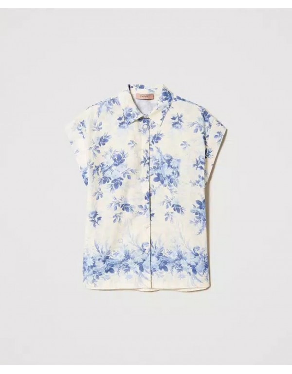 Linen blend shirt with floral print