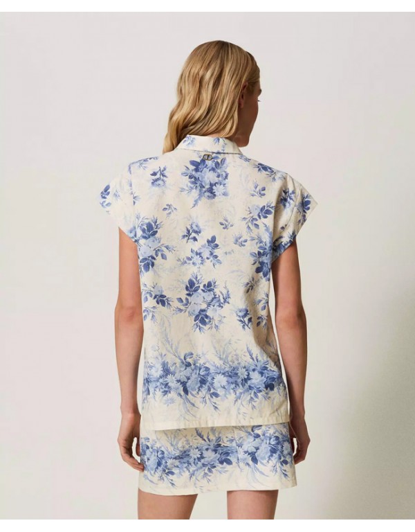 Linen blend shirt with floral print
