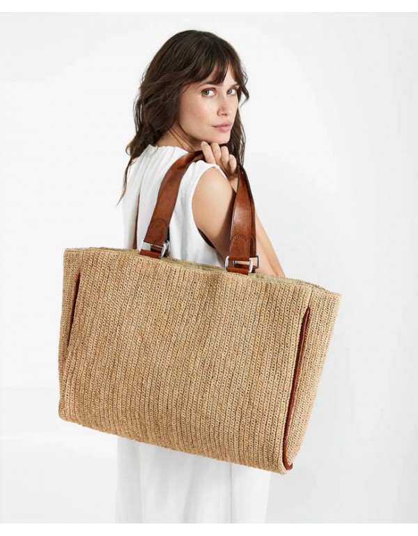 Large shopping bag with raffia