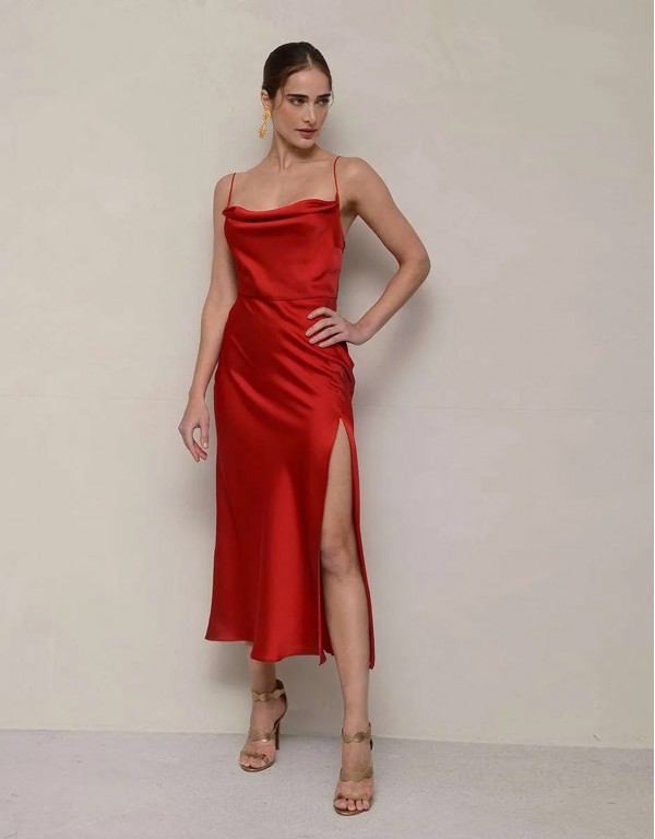 Μίντι ντραπέ φόρεμα κόκκινο