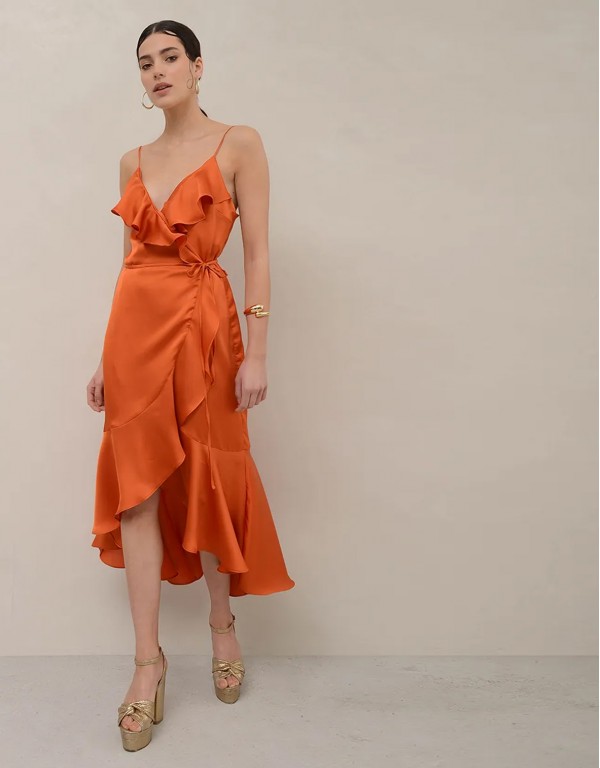 Μίντι κρουαζέ φόρεμα πορτοκαλί