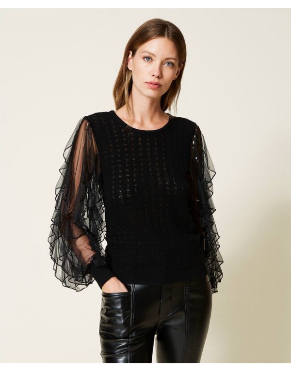 Jumper with tulle and sequin sleeves