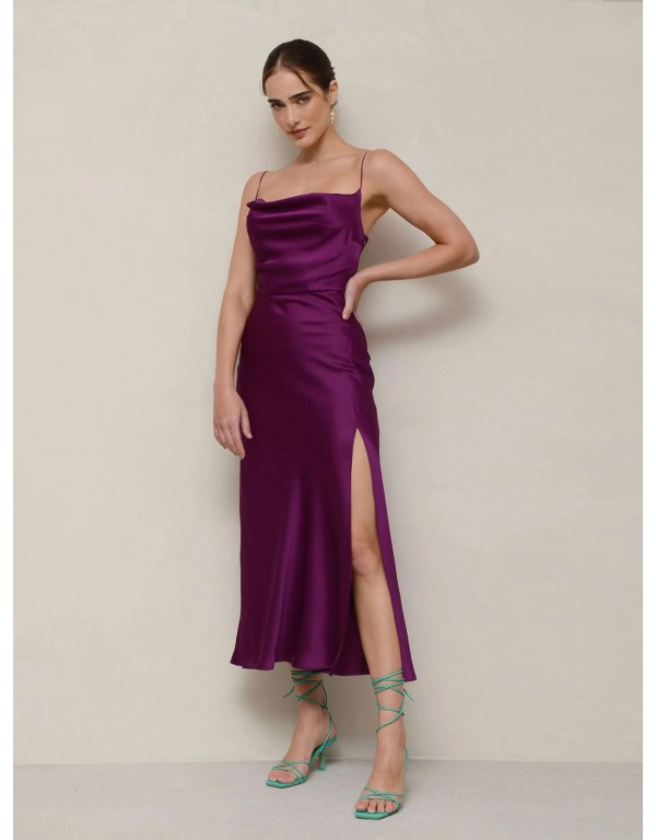 Midi draped purple dress
