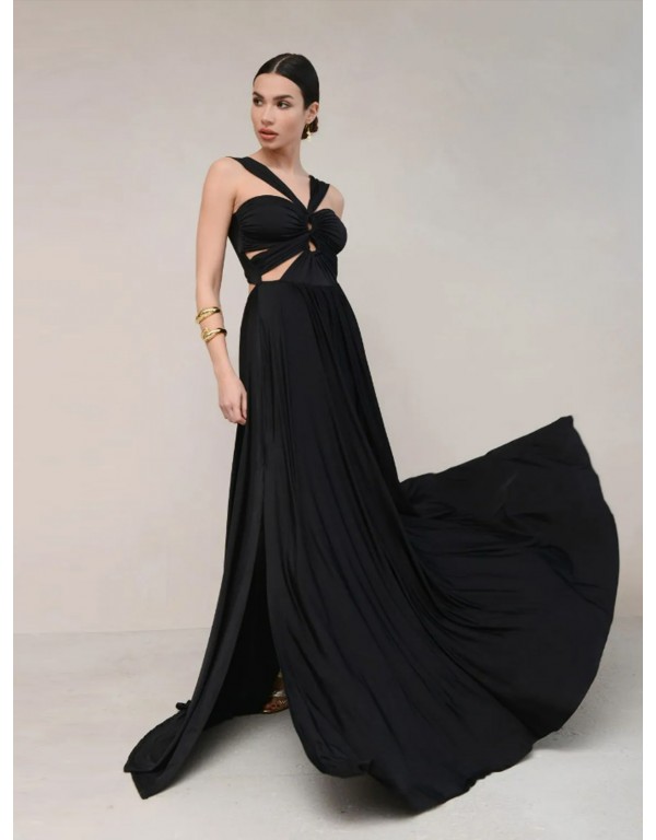 Μαύρο μακρύ φόρεμα με ανοίγματα 