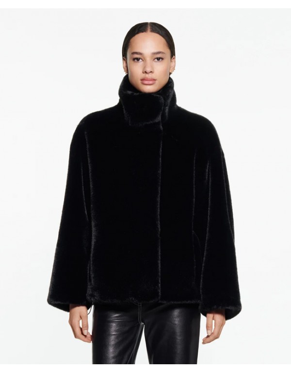 Faux fur jacket μαύρο