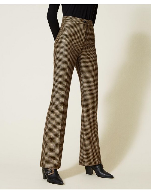 Flared lurex houndstooth trousers