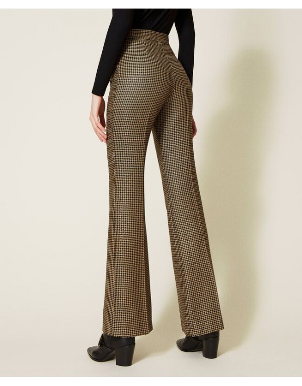 Flared lurex houndstooth trousers