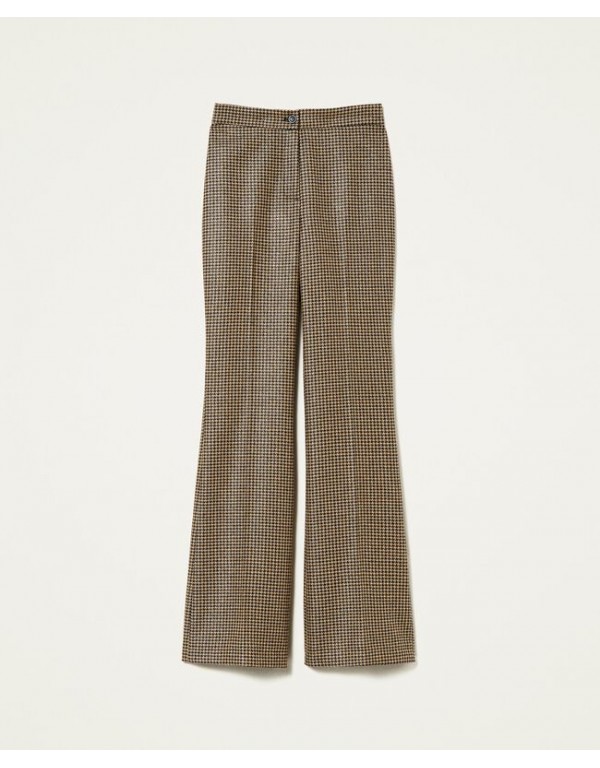 Flared lurex houndstooth trousers