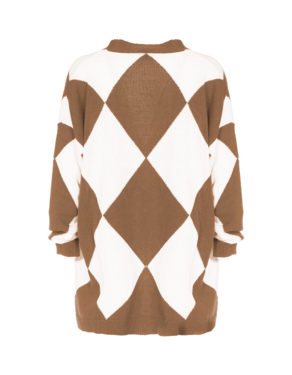 Cardigan over maxi in white and camel