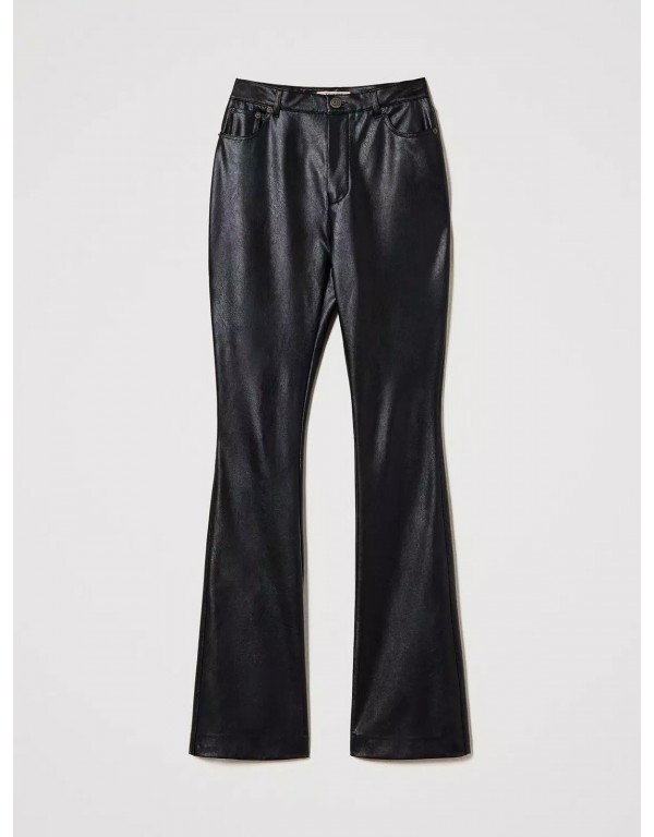 Black Leather Flared Trousers