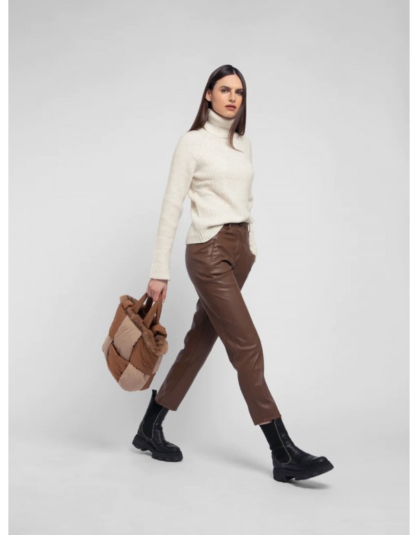 Faux Leather Trousers in Brown