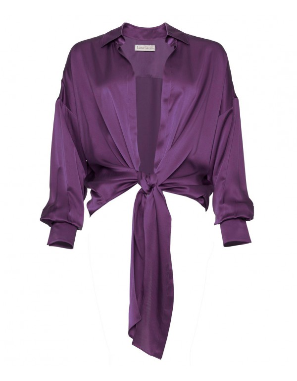 Purple Silk Front Knot Shirt